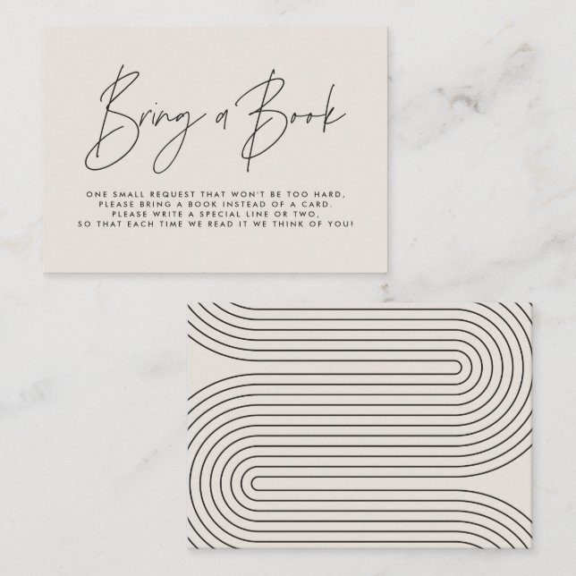 Moderne Script-Creme-Babydusche bringt Buch Mitteilungskarte (Vorne/Hinten)
