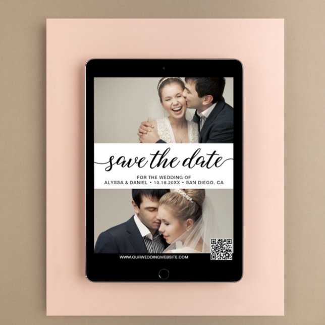 Moderne Script Custom Fotos Digitale Hochzeit Einladung (Digital photo wedding save the date template)