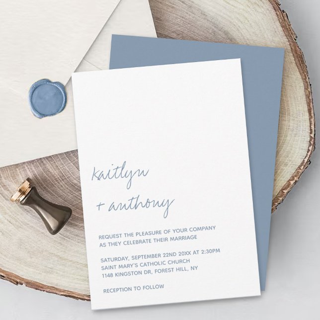 Moderne Script Dusty Blue Minimalistic Wedding Einladung (Von Creator hochgeladen)