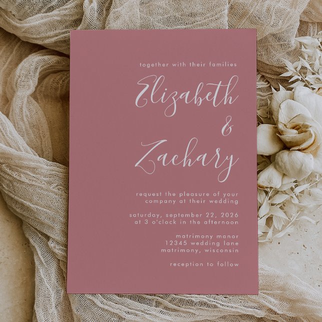 Moderne Script Dusty Rose Hochzeit Einladung (Von Creator hochgeladen)