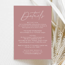 Moderne Script Dusty Rose Hochzeitdetails Begleitkarte
