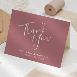 Moderne Script Dusty Rose Wedding Vielen Dank Karte