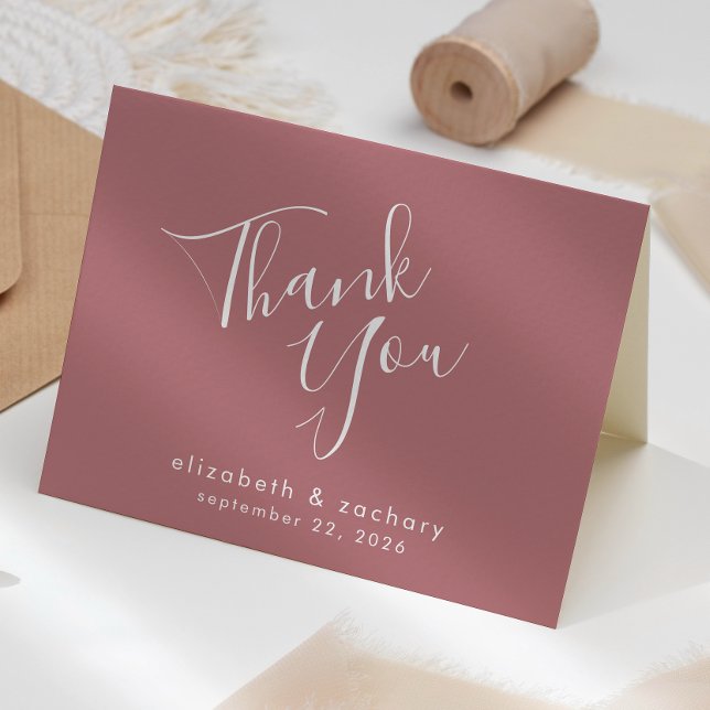 Moderne Script Dusty Rose Wedding Vielen Dank Karte (Von Creator hochgeladen)