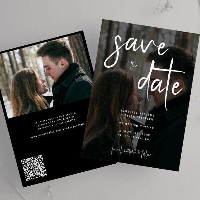 Moderne Script einfache Foto QR Code Hochzeit Save The Date (Von Creator hochgeladen)