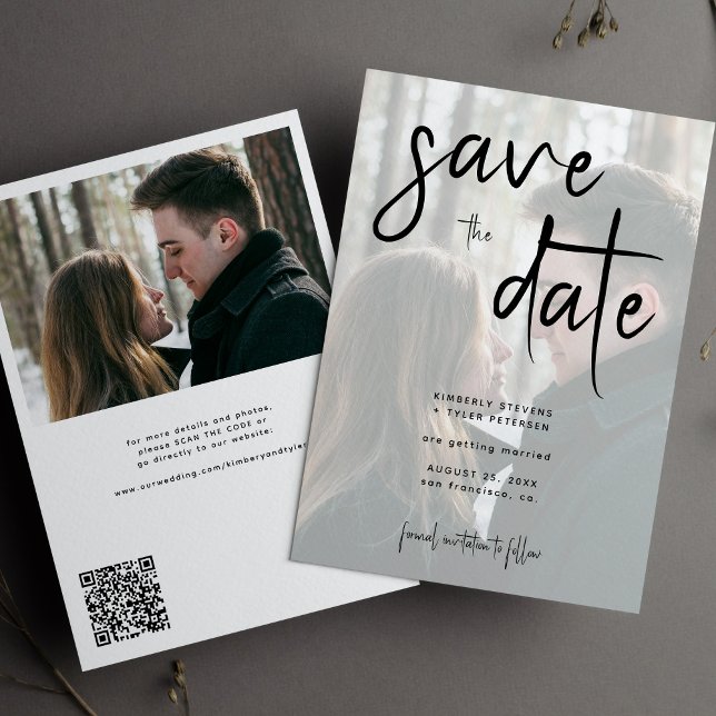 Moderne Script einfache Foto QR Code Hochzeit Save The Date (Von Creator hochgeladen)