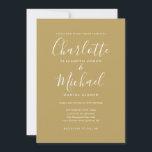 Moderne Script Elegant Gold Wedding Einladung<br><div class="desc">Diese elegante Hochzeitseinladung mit ihren charakteristischen Stilnamen kann mit Ihren Informationen in schicken,  weißen Schriftzeichen auf goldenem Hintergrund personalisiert werden. Entwickelt von Thisisnotme©</div>