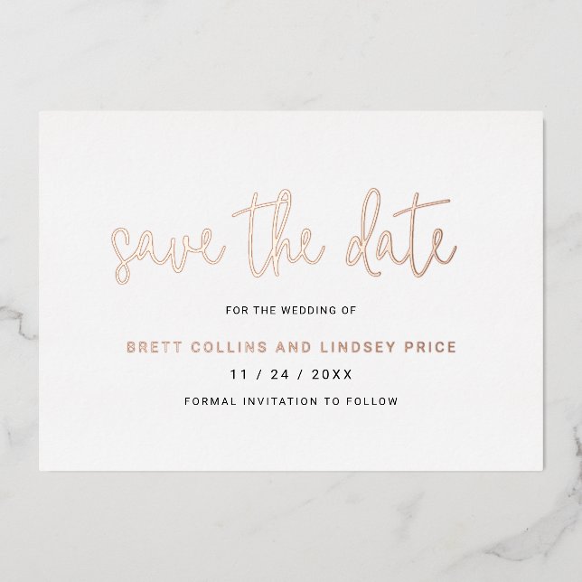 Moderne Script Elegant Wedding Save the Date Folieneinladung (Vorderseite)