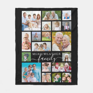 Moderne Script FAMILY 19 Foto Collage Black Fleecedecke