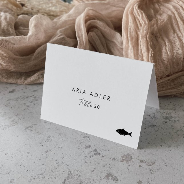 Moderne Script Fish Menu Option Platzkarten Tischnummer (Von Creator hochgeladen)