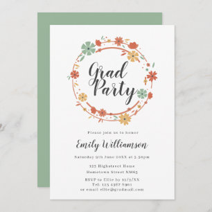 Moderne Script-Floral Graduation Party Einladung