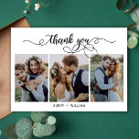 Moderne Script Foto Collage Wedding Danke Karte<br><div class="desc">Elegante moderne Chic Kalligrafie Script 3 Foto Collage Wedding Dankeschön Karte. Stilvolle Hochzeit danke Ihnen Vorlage mit 3 Foto auf der Vorderseite mit dem Text "Danke" in einem skurrilen Wirblen Handschrift Schrift Swash Schwanz Schriftart. 2-seitige Karte am hinteren Foto (1). Einfaches Personalisieren Ihres Namens und Dankeschön Nachricht. Wenn Sie lieber...</div>