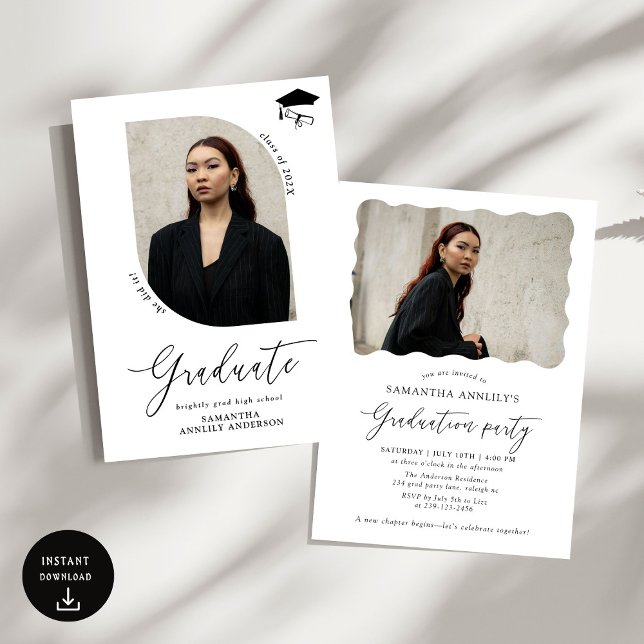 Moderne Script-Foto-Graduierungspartei Einladung (Von Creator hochgeladen)