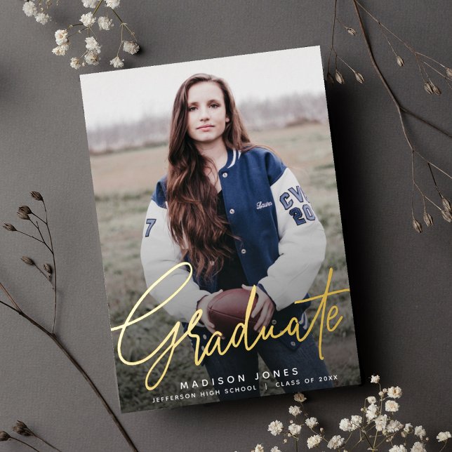 Moderne Script-Foto-Graduierungspartei Folieneinladung (Von Creator hochgeladen)