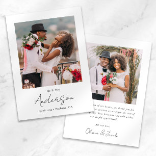 Moderne Script-Foto-Hochzeit Dankeskarte