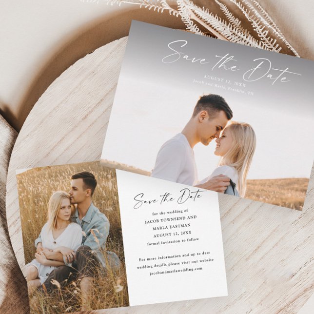 Moderne Script-Foto-Hochzeit Save The Date (Von Creator hochgeladen)