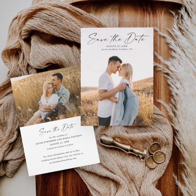 Moderne Script-Foto-Hochzeit Save The Date (Von Creator hochgeladen)