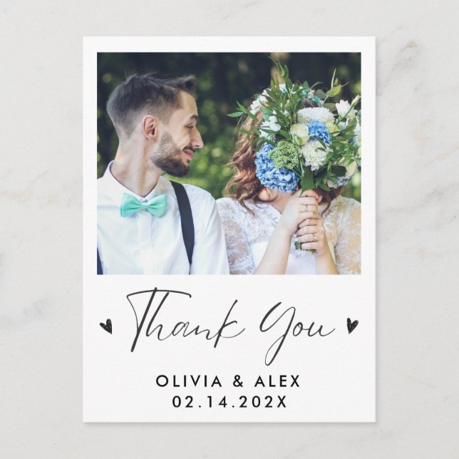 Moderne Script Foto Hochzeit Vielen Dank Postkarte (Vorderseite)