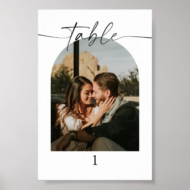 Moderne Script-Foto-Hochzeiten-Tischnummern Poster (Vorne)