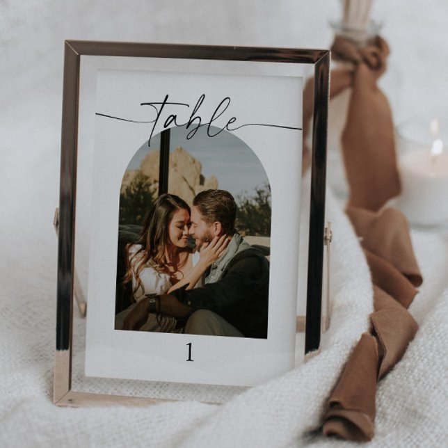 Moderne Script-Foto-Hochzeiten-Tischnummern Tischnummer (Von Creator hochgeladen)