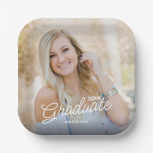 Moderne Script-Foto-Klasse 2025 Abschluss Pappteller