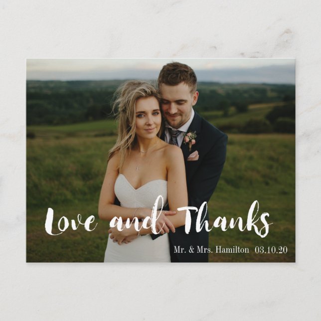 Moderne Script Foto Liebe und dank Postcard Postkarte (Vorderseite)