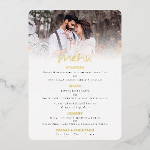 Moderne Script Foto Wedding Real Foil Menu Card Folieneinladung