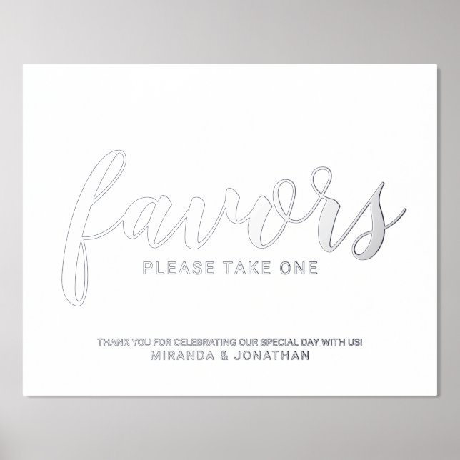 Moderne Script-Gastgeschenke Hochzeiten Silver Foliendrucke (Vorderseite)