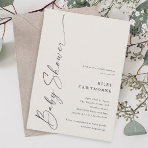 Moderne Script Gender Neutral Boho Babydusche Einladung