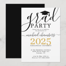 Moderne Script Gold Black Graduation Party Einladu
