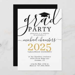 Moderne Script Gold Black Graduation Party Einladu Einladung