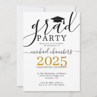 Moderne Script Gold Black Graduation Party