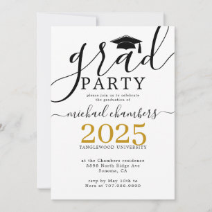 Moderne Script Gold Black Graduation Party Einladung