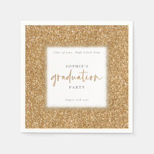 Moderne Script Gold Glitzer Graduation Party Serviette