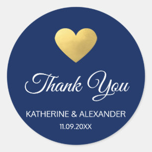 Moderne Script Gold Heart Navy Blue Wedding Siegel Runder Aufkleber