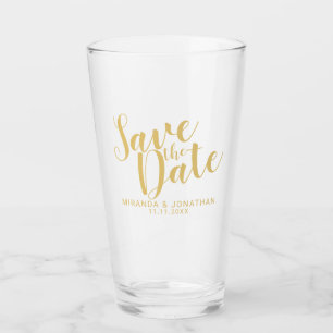 Moderne Script Gold Hochzeit retten das Datum Glas
