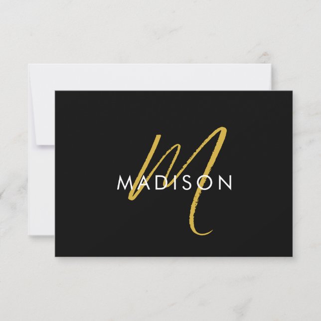 Moderne Script Gold Monogram Initials minimal Mitteilungskarte (Vorderseite)