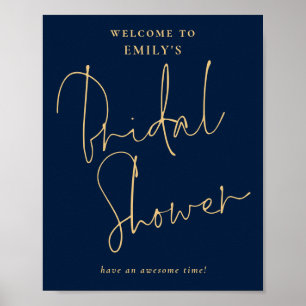 Moderne Script Gold Navy Willkommen in Brautparty Poster