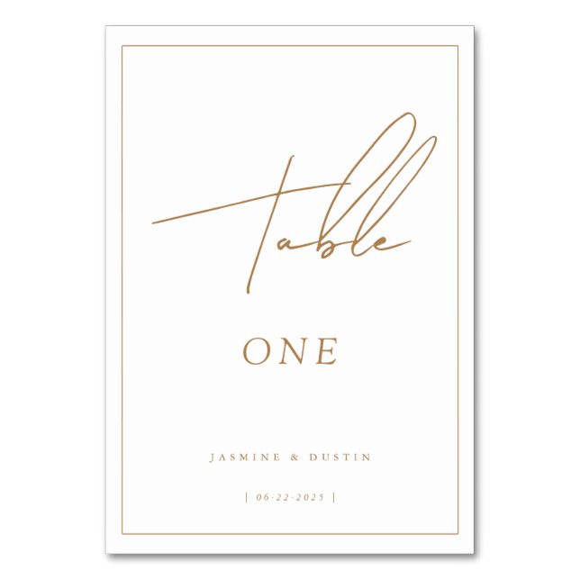 Moderne Script Gold Wedding Tischnummer, Deco Mini Tischnummer (Vorderseite)