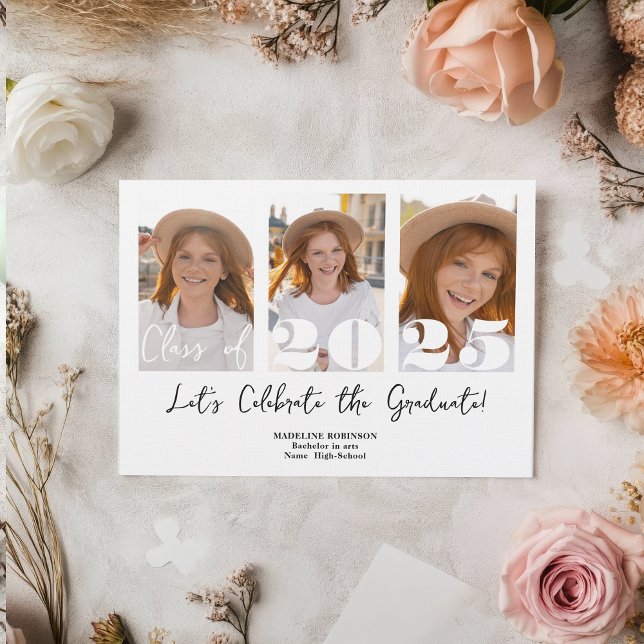 Moderne Script Graduation Party 5 Foto-Klasse Einladung (Modern Script Graduation Party 5 Photo Class Invitation)