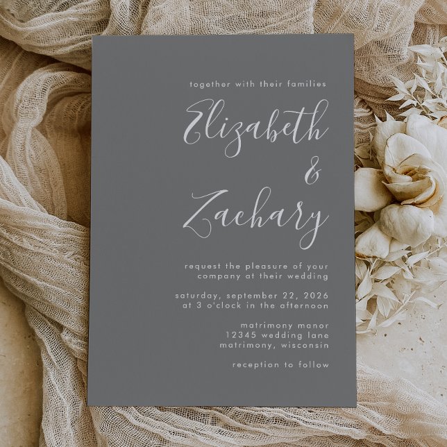 Moderne Script Gray White Wedding Einladung (Von Creator hochgeladen)
