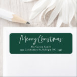 Moderne Script Green Christmas Card Rücksendeadres<br><div class="desc">Eine moderne Script Green Weihnachtskarte Rücksendeadresse Etikett mit handgeschriebenem Skript und minimalem Typ. Klicken Sie auf die Schaltfläche Bearbeiten,  um dieses Design anzupassen.</div>