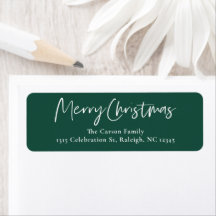 Moderne Script Green Christmas Card Rücksendeadres