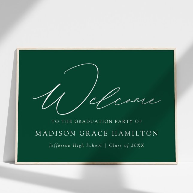 Moderne Script Green Welcome Graduation Party Poster (Von Creator hochgeladen)