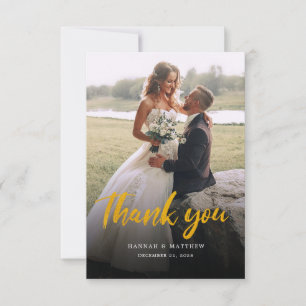 Moderne Script Imitate Gold Multi Foto Hochzeit Dankeskarte