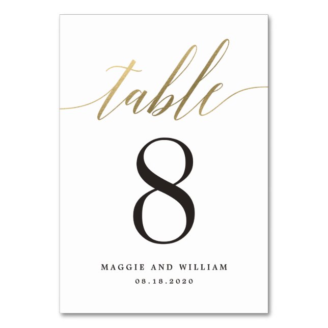 Moderne Script-Imitats Gold Foil Tischnummer Card (Vorderseite)