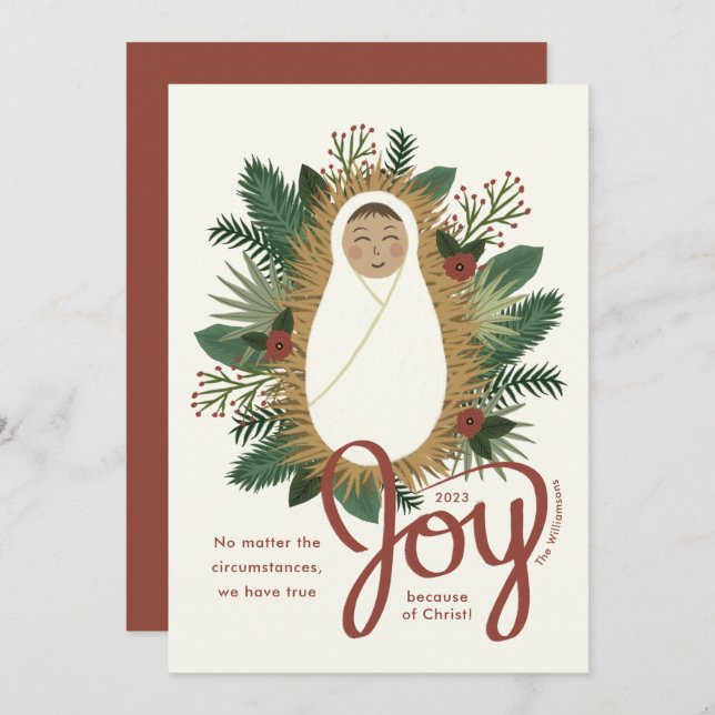 Moderne Script Joy Baby Jesus Krippe Weihnachten (Vorne/Hinten)