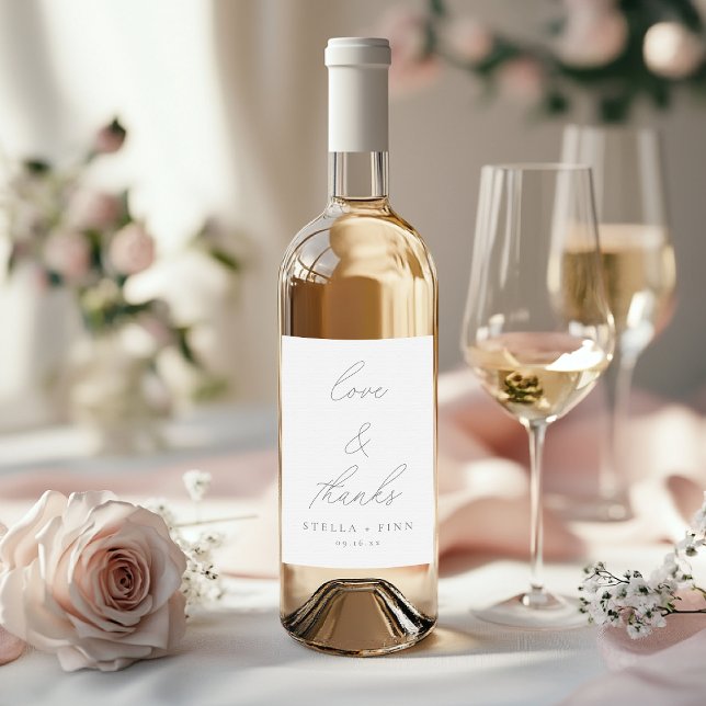 Moderne Script-Liebe und dank-Gastgeschenk Hochzei Weinetikett (Modern Script Love & Thanks Wedding Favor Wine Label)