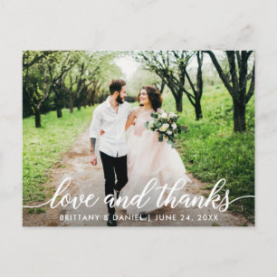 Moderne Script-Liebe und Danke-Wedding Foto W Postkarte