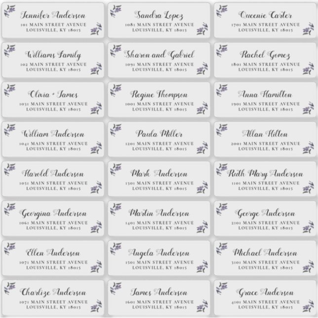 Moderne Script Lila Floral Guest Address Labels (Vorderseite)