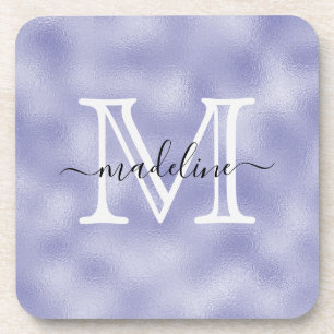Moderne Script Lila Foil Monogram Kitchen Getränkeuntersetzer
